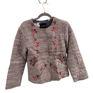 Young Threads 100% Cotton Gray Embroidered Women's Jacket, NWT!